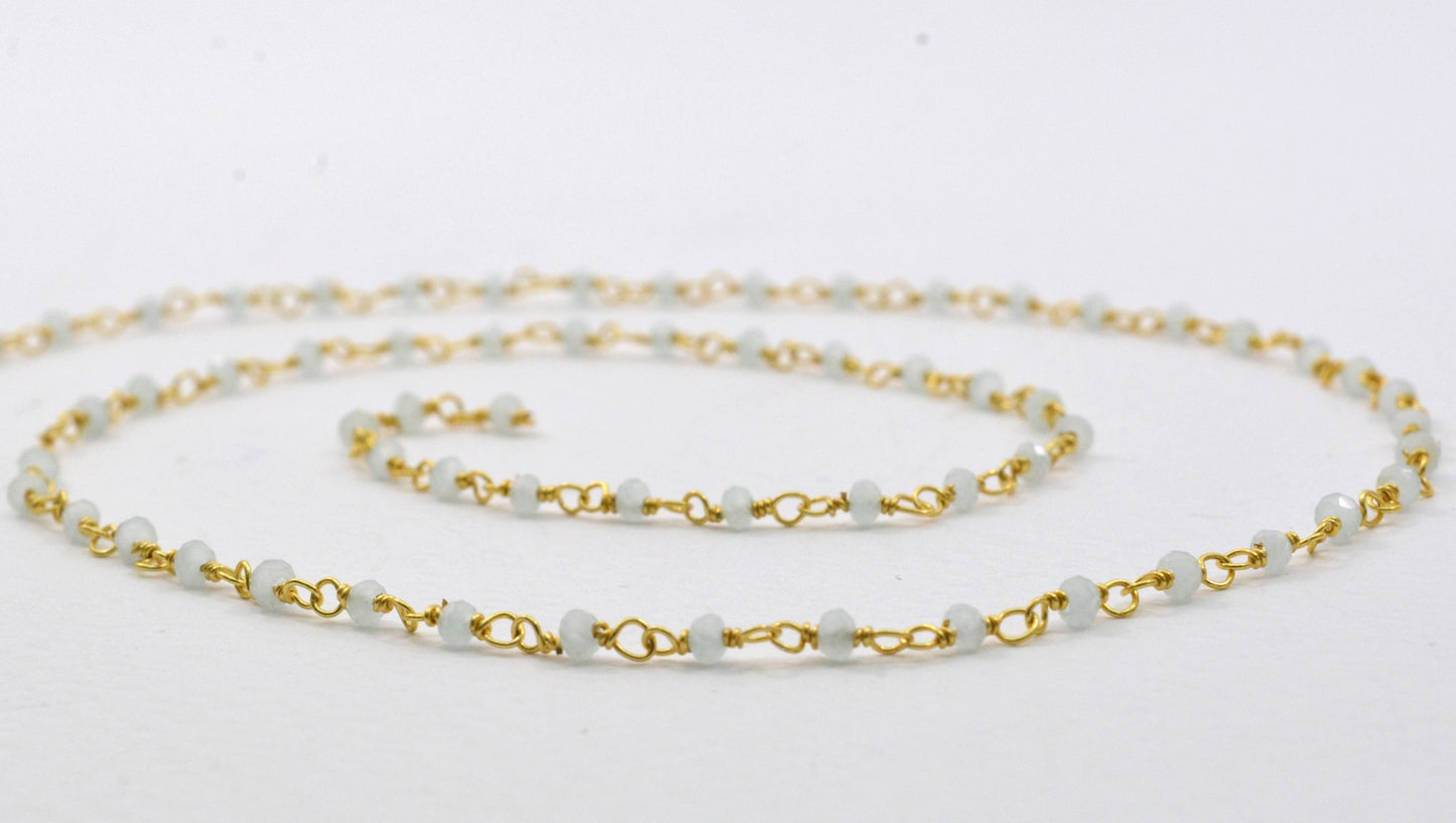 Chalcedony Rosary Chain - 925 Silver Gold, 2mm #5