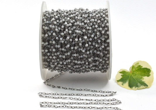 Classic 925 Silver Gold Rosary Chain - Moonstone 2mm