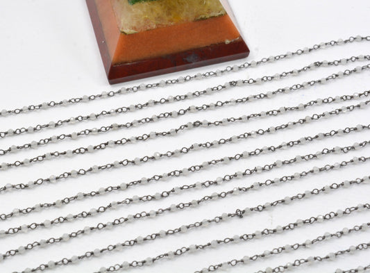 Classic 925 Silver Gold Rosary Chain - Moonstone 2mm - view 3