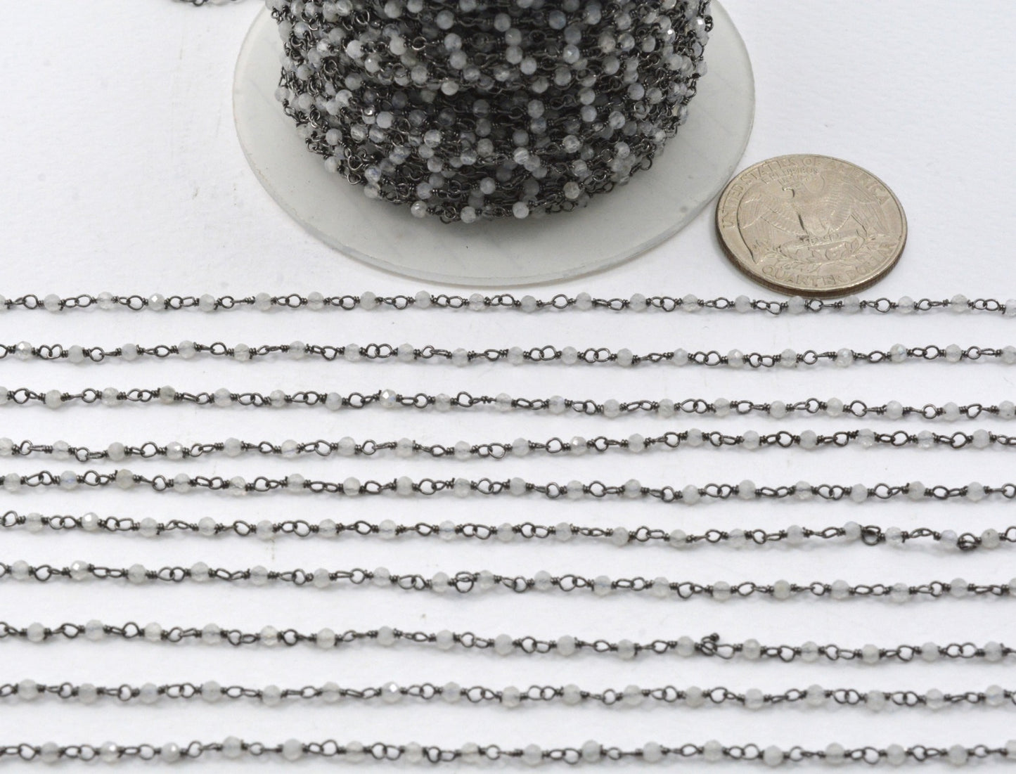 Classic 925 Silver Gold Rosary Chain - Moonstone 2mm