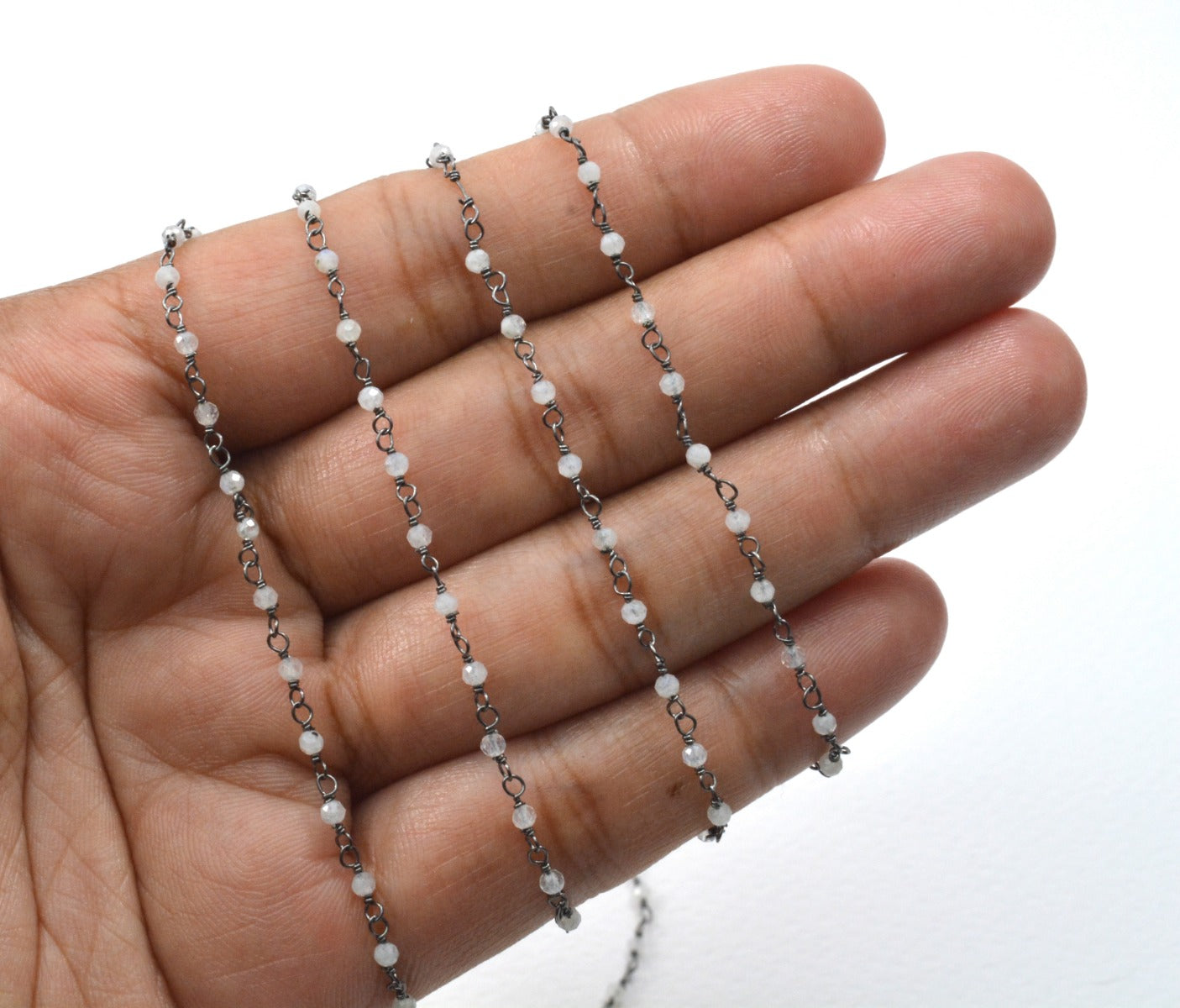 Classic 925 Silver Gold Rosary Chain - Moonstone 2mm