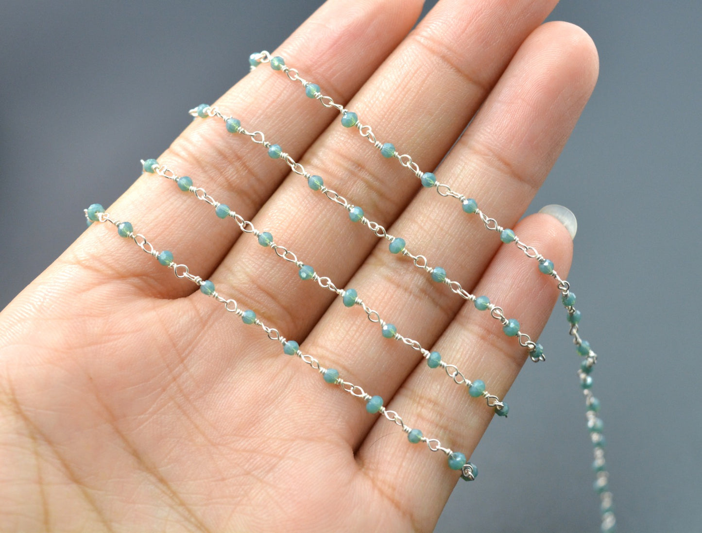 Unique Rosary Chain - Chalcedony 925 Silver 2mm