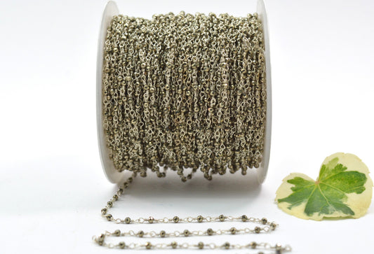 Pyrite Rosary Chain - 925 Silver Gold, 2mm