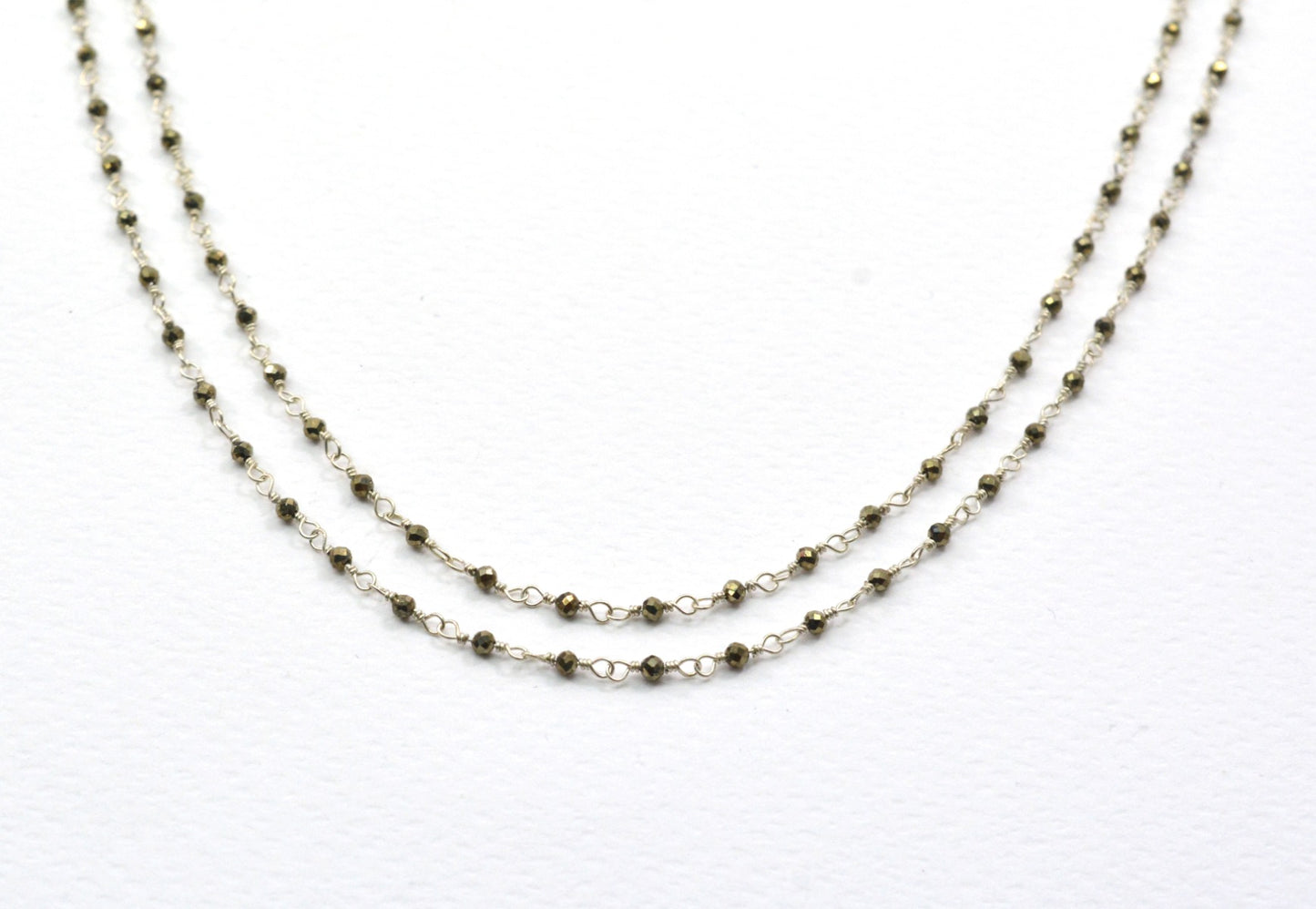Pyrite Rosary Chain - 925 Silver Gold, 2mm
