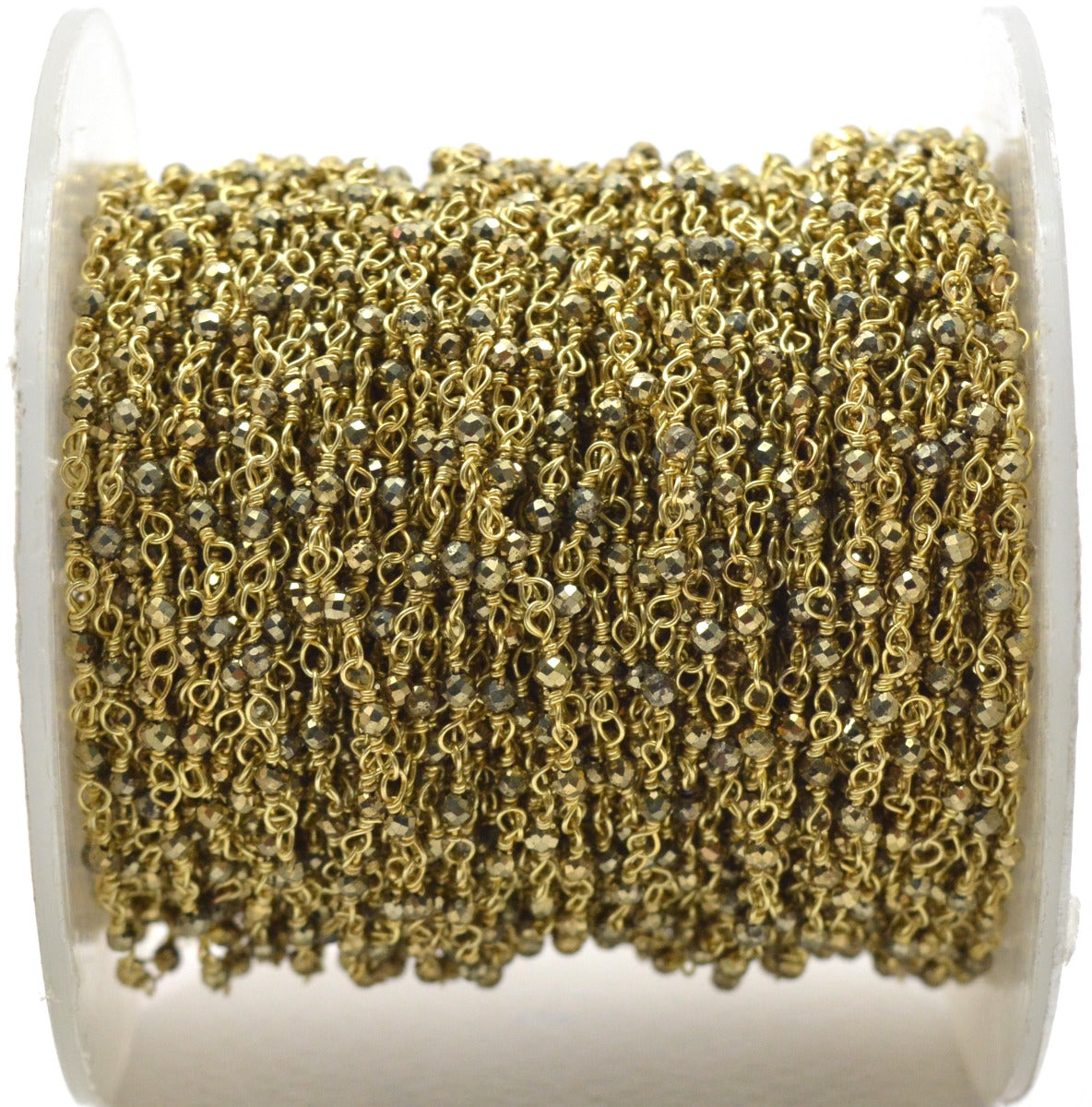 Pyrite Rosary Chain - 925 Silver Gold, 2mm