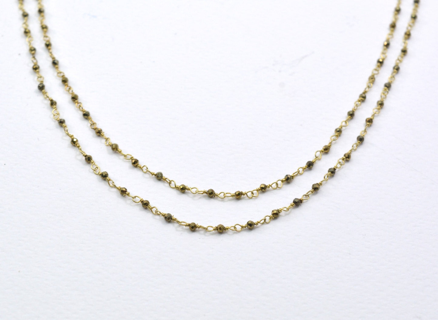 Pyrite Rosary Chain - 925 Silver Gold, 2mm