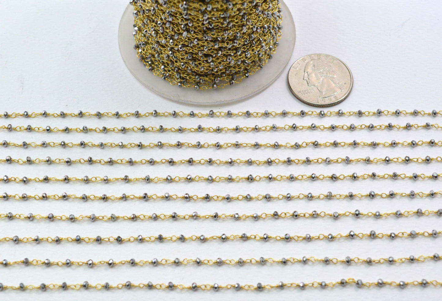 925 Gold Silver Rosary Chain with Chalcedony - 2mm #2