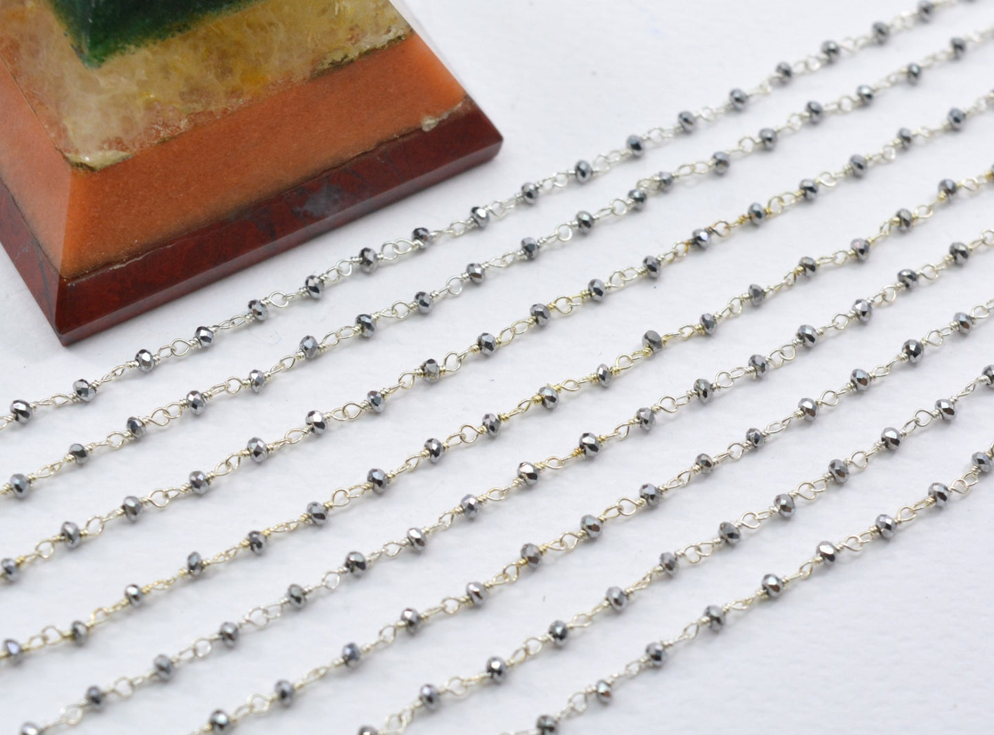 925 Gold Silver Rosary Chain with Chalcedony - 2mm #2