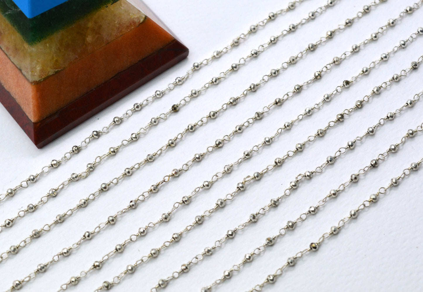 925 Gold Silver Rosary Chain with Pyrite - 2mm