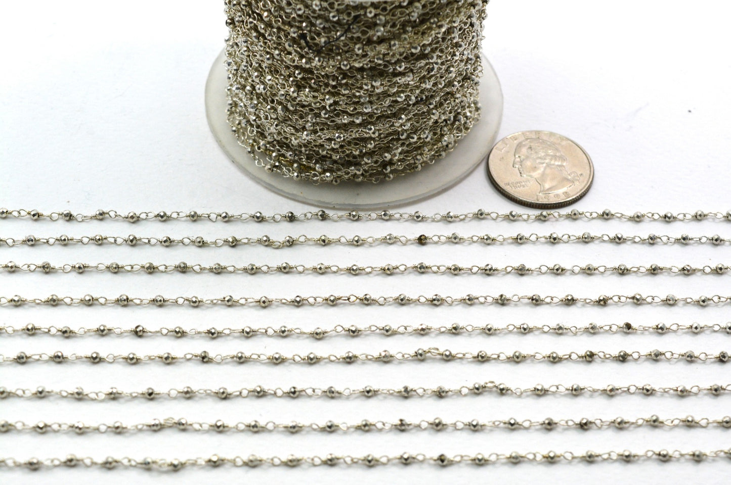 925 Gold Silver Rosary Chain with Pyrite - 2mm