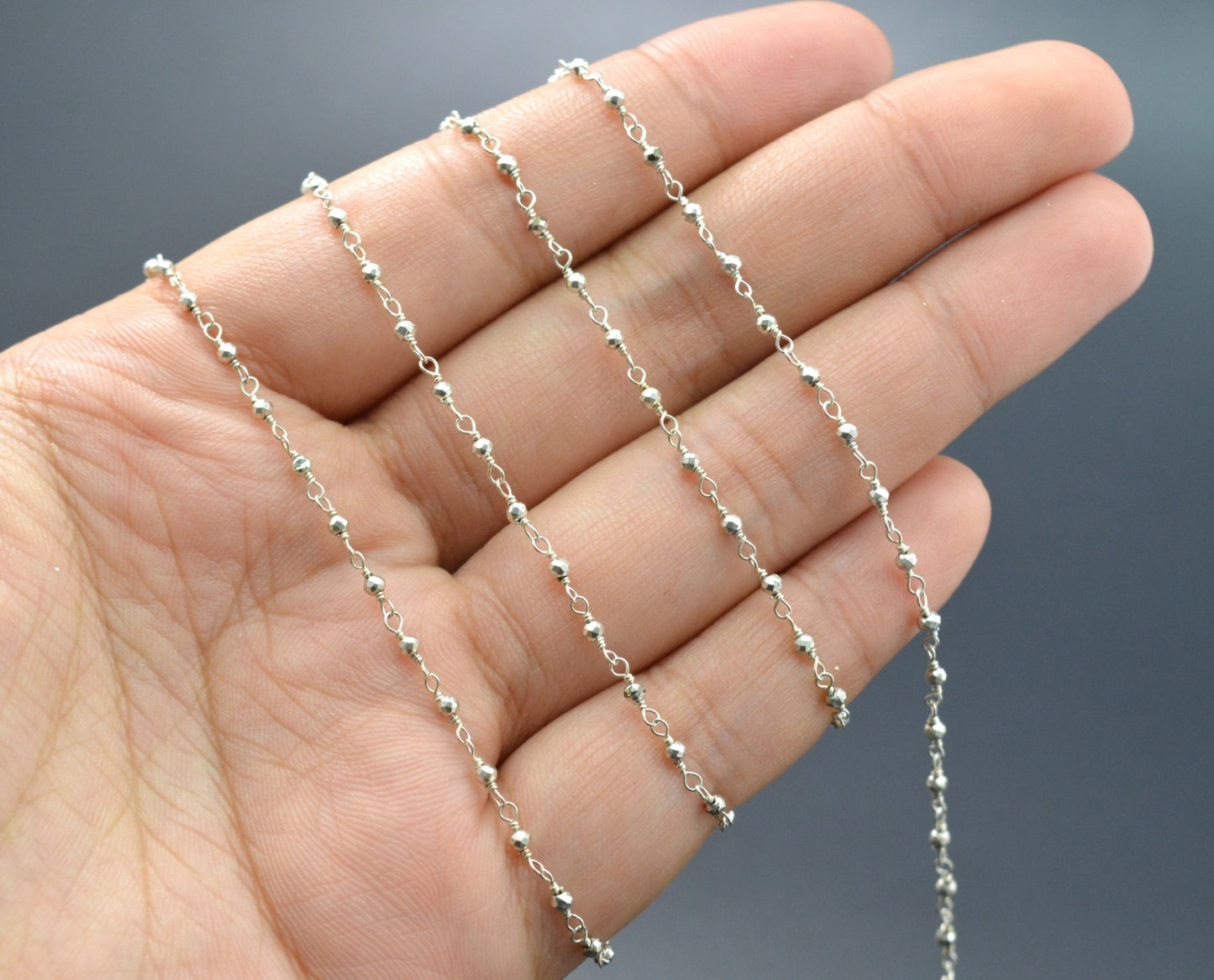 925 Gold Silver Rosary Chain with Pyrite - 2mm