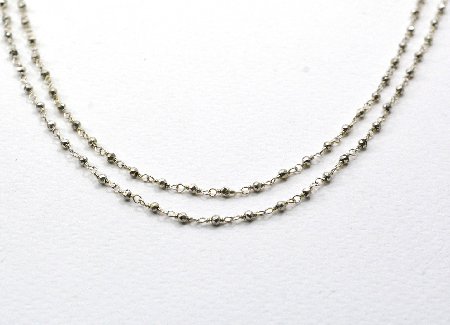 925 Gold Silver Rosary Chain with Pyrite - 2mm