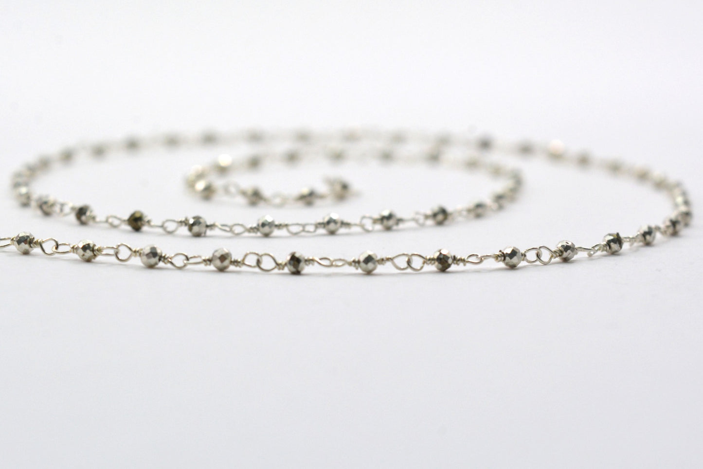 925 Gold Silver Rosary Chain with Pyrite - 2mm