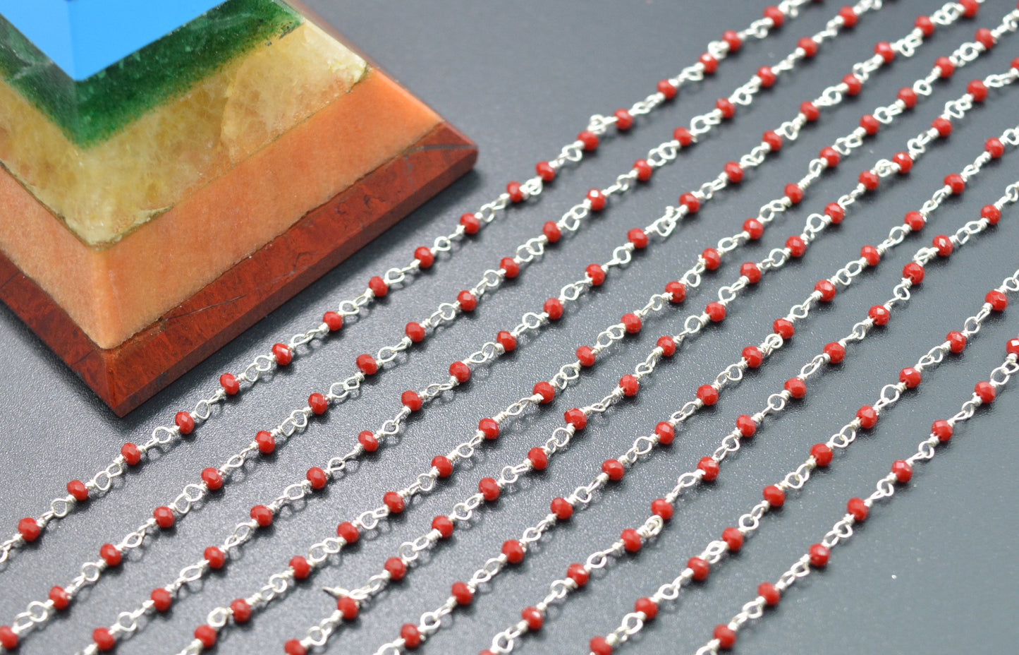 Gorgeous 925 Silver Gold Rosary Chain - Chalcedony 2mm #2