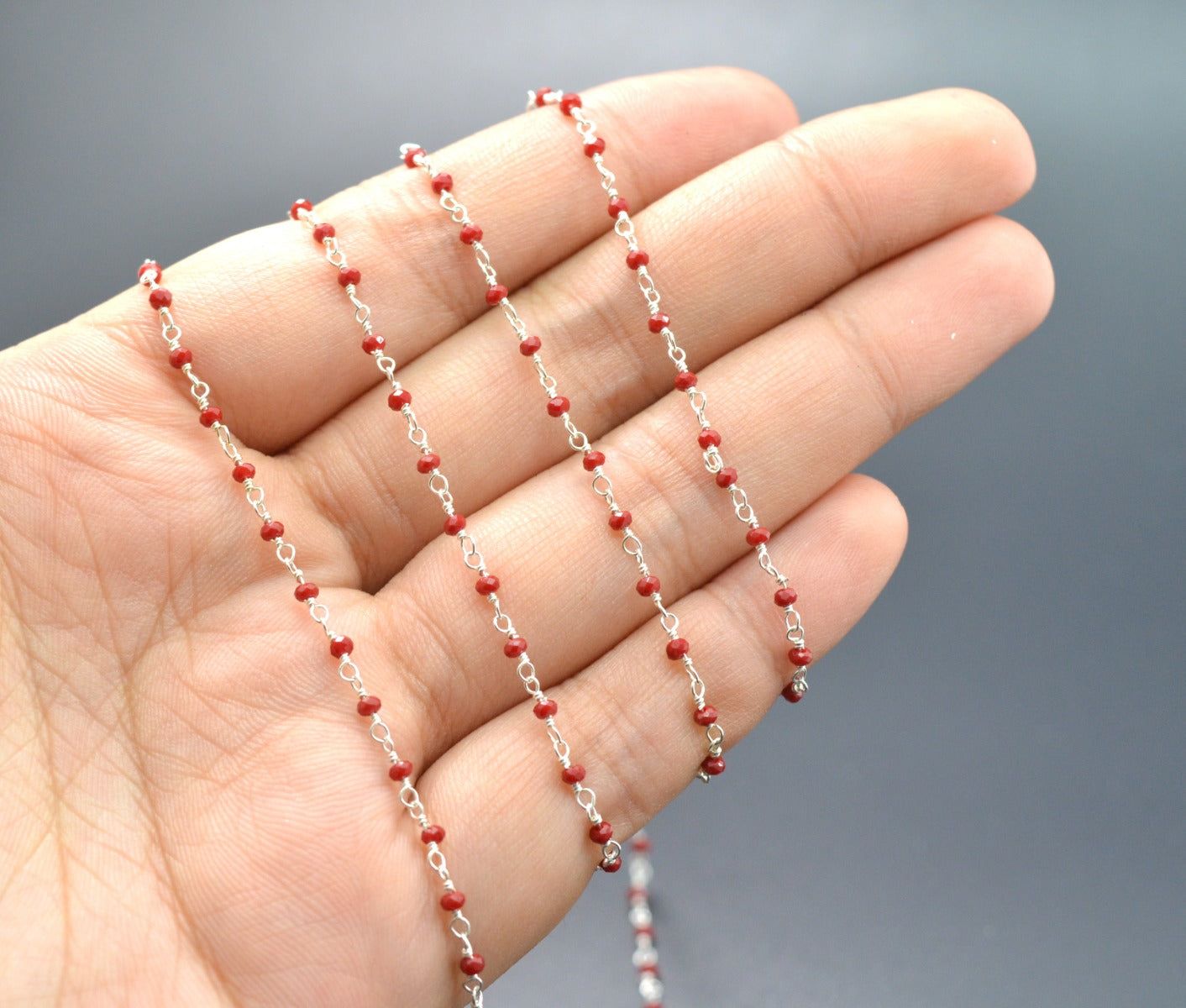 Gorgeous 925 Silver Gold Rosary Chain - Chalcedony 2mm #2