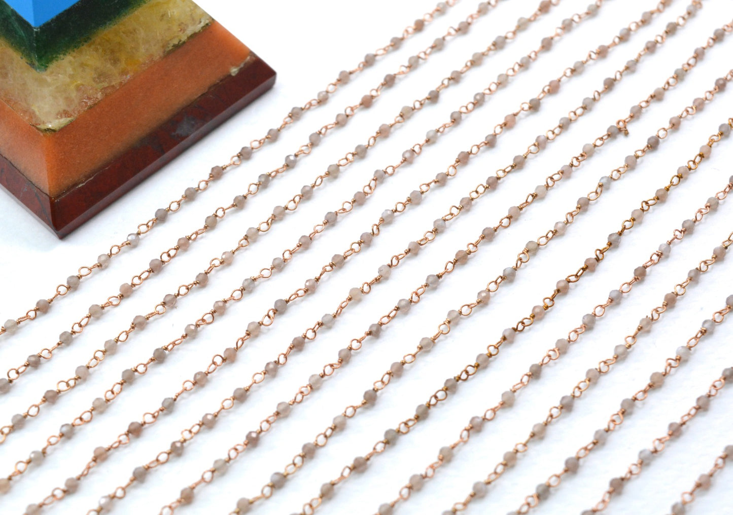 Graceful 925 Silver Gold Rosary Chain - Moonstone 2mm