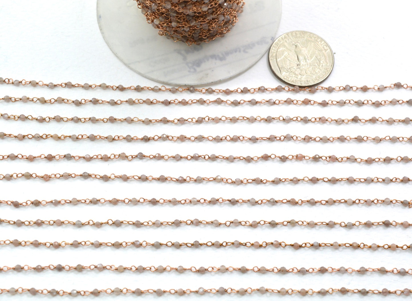 Graceful 925 Silver Gold Rosary Chain - Moonstone 2mm