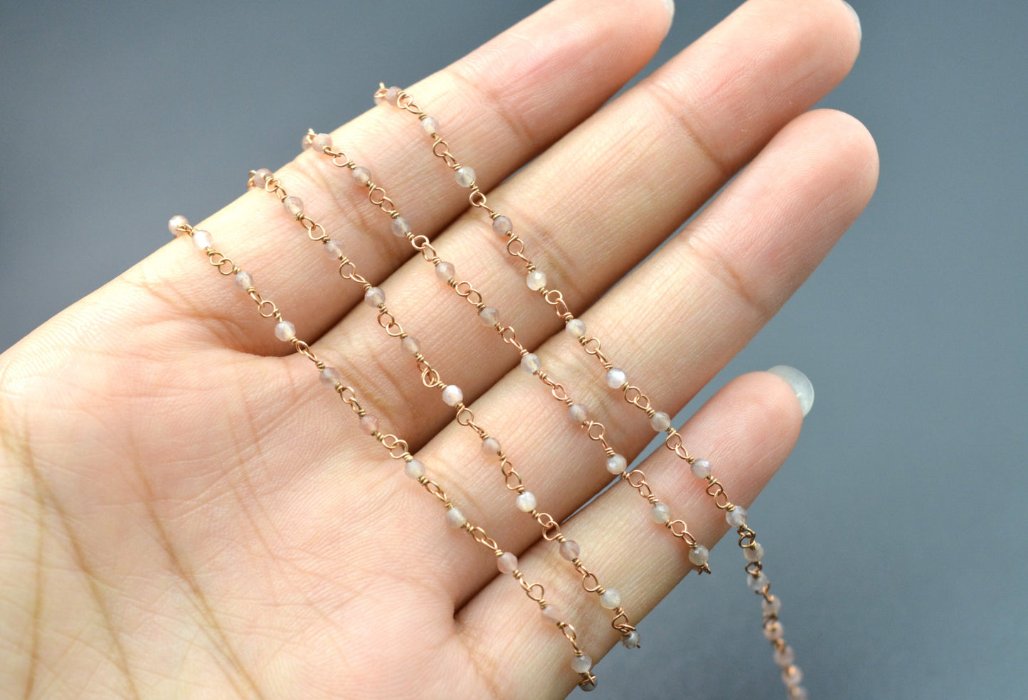Graceful 925 Silver Gold Rosary Chain - Moonstone 2mm