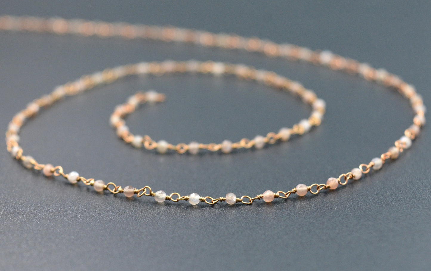 Graceful 925 Silver Gold Rosary Chain - Moonstone 2mm