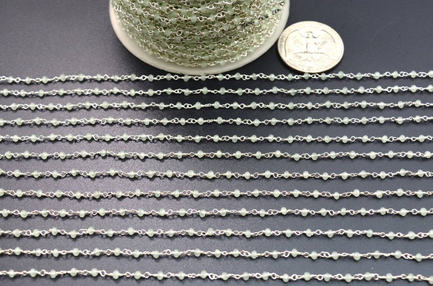 Gorgeous 925 Gold Silver Rosary Chain - Chalcedony 2mm