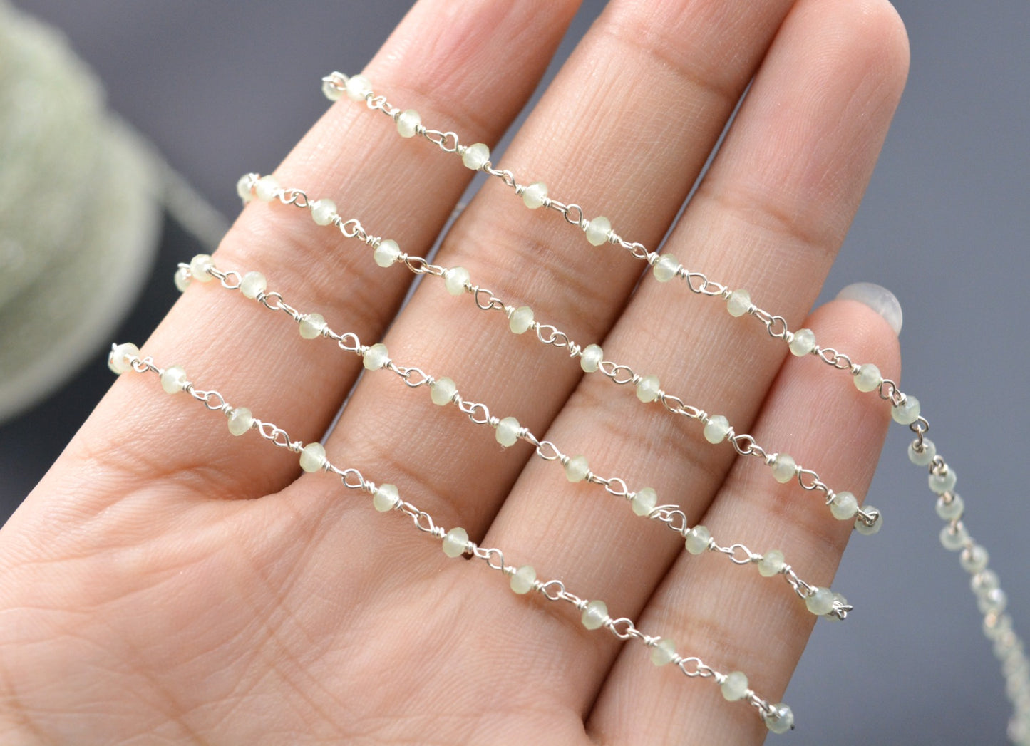 Gorgeous 925 Gold Silver Rosary Chain - Chalcedony 2mm