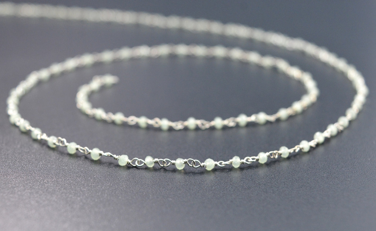 Gorgeous 925 Gold Silver Rosary Chain - Chalcedony 2mm