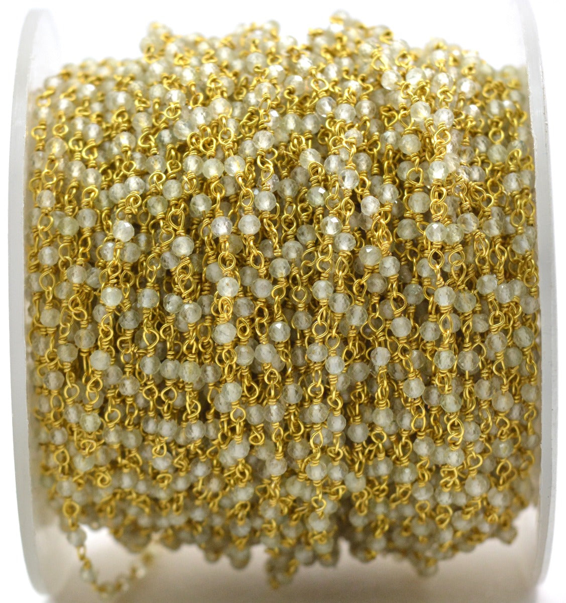 Unique Prehnite Rosary Chain in 925 Silver Gold - 2mm