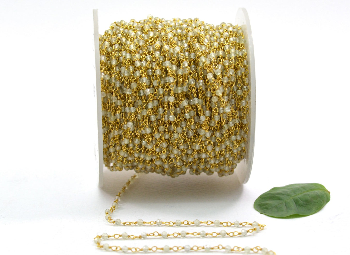 Unique Prehnite Rosary Chain in 925 Silver Gold - 2mm