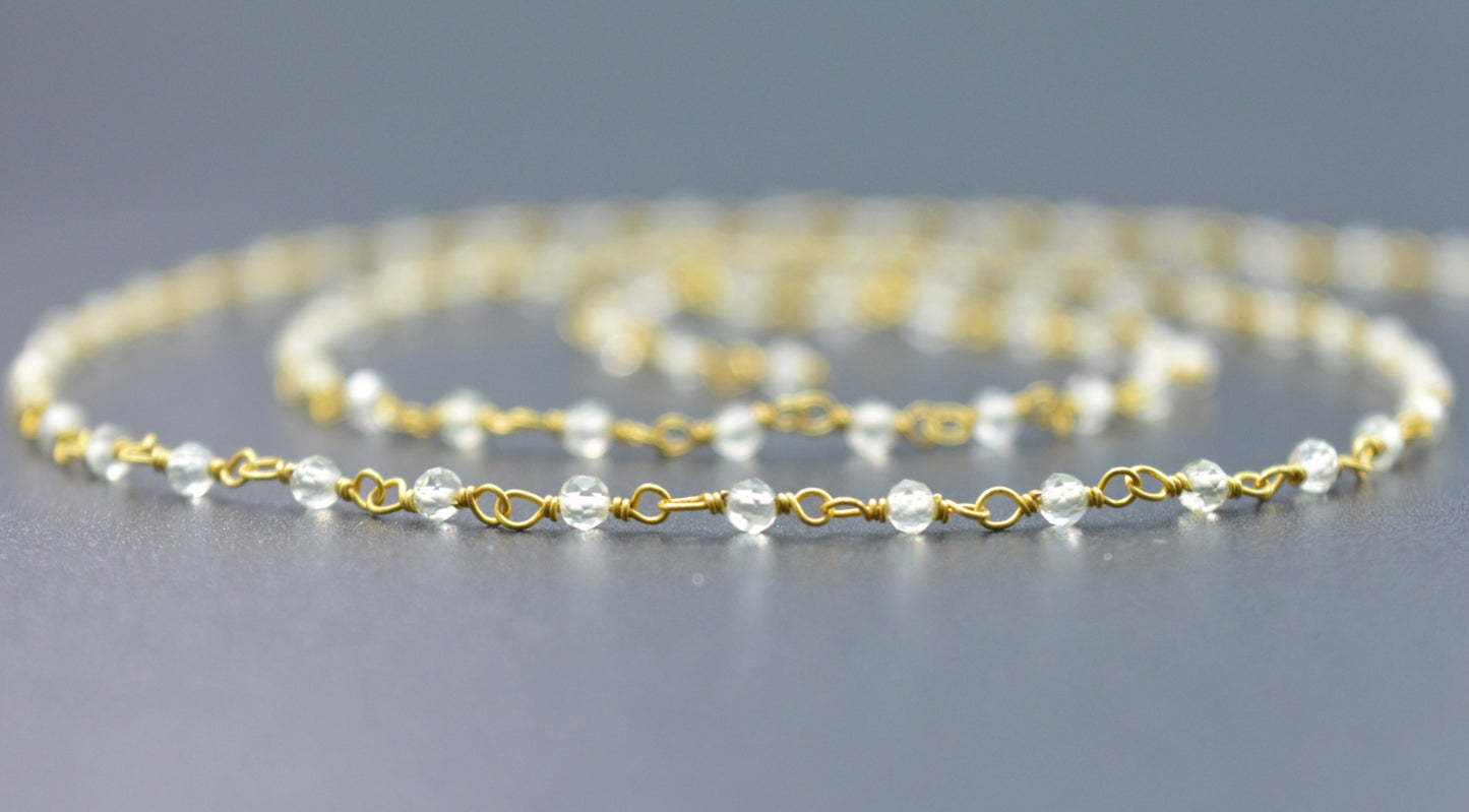 Unique Prehnite Rosary Chain in 925 Silver Gold - 2mm