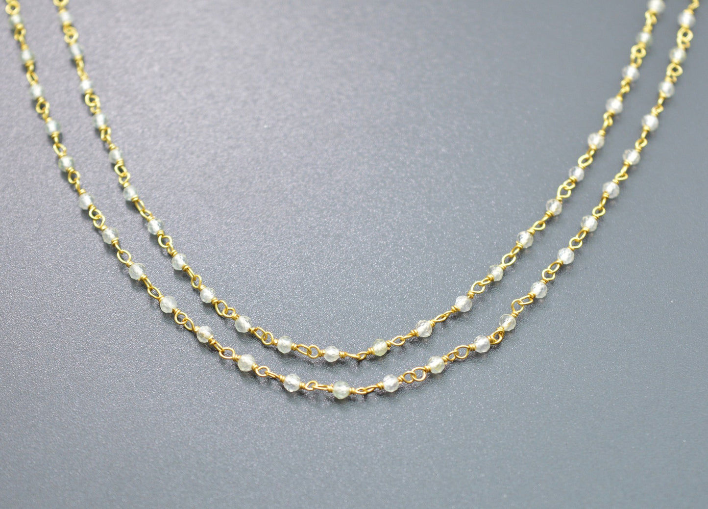 Unique Prehnite Rosary Chain in 925 Silver Gold - 2mm