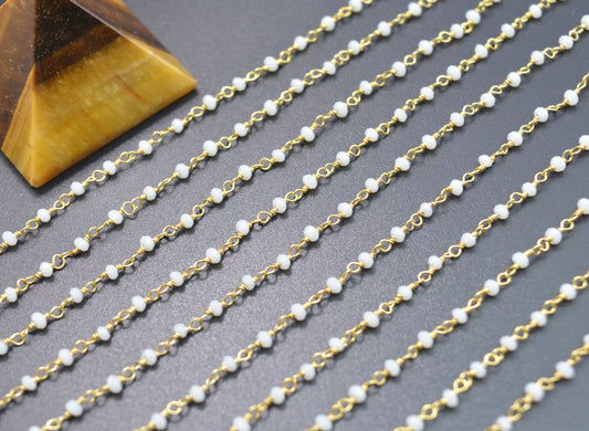White Chalcedony Rosary Chain, 925 Sterling Silver, 2mm Faceted - view 3