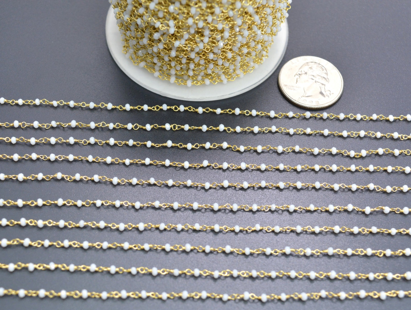 925 Silver Gold Rosary Chain with Chalcedony - 2mm #3