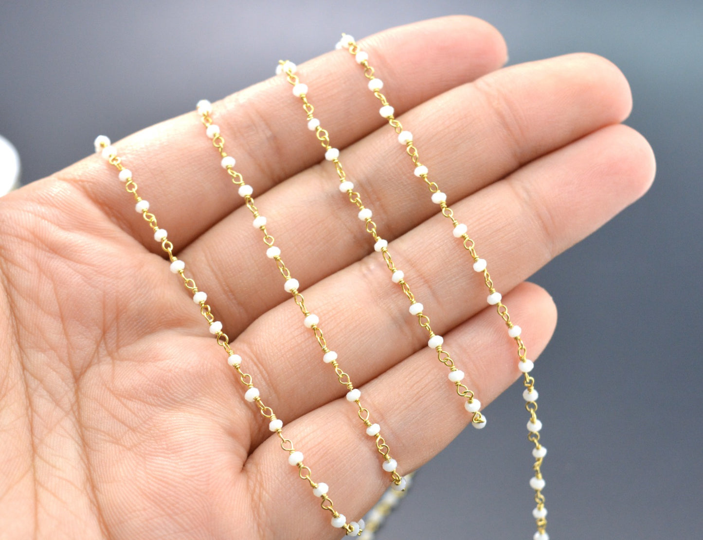 925 Silver Gold Rosary Chain with Chalcedony - 2mm #3