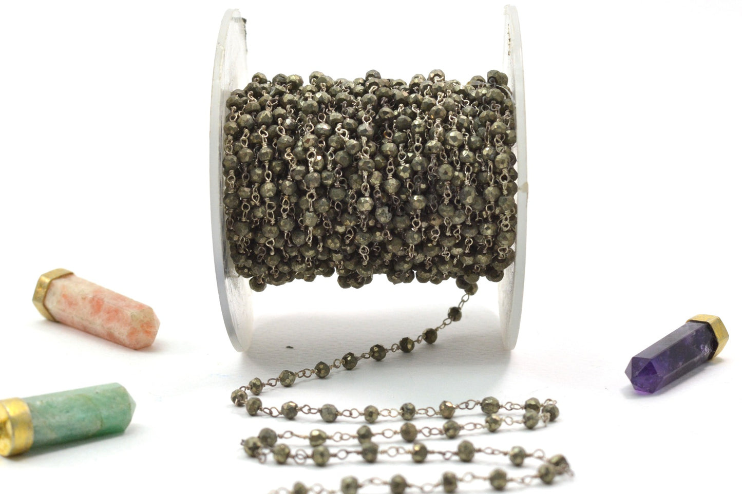 925 Gold Silver Rosary Chain with Stone - 2mm #2