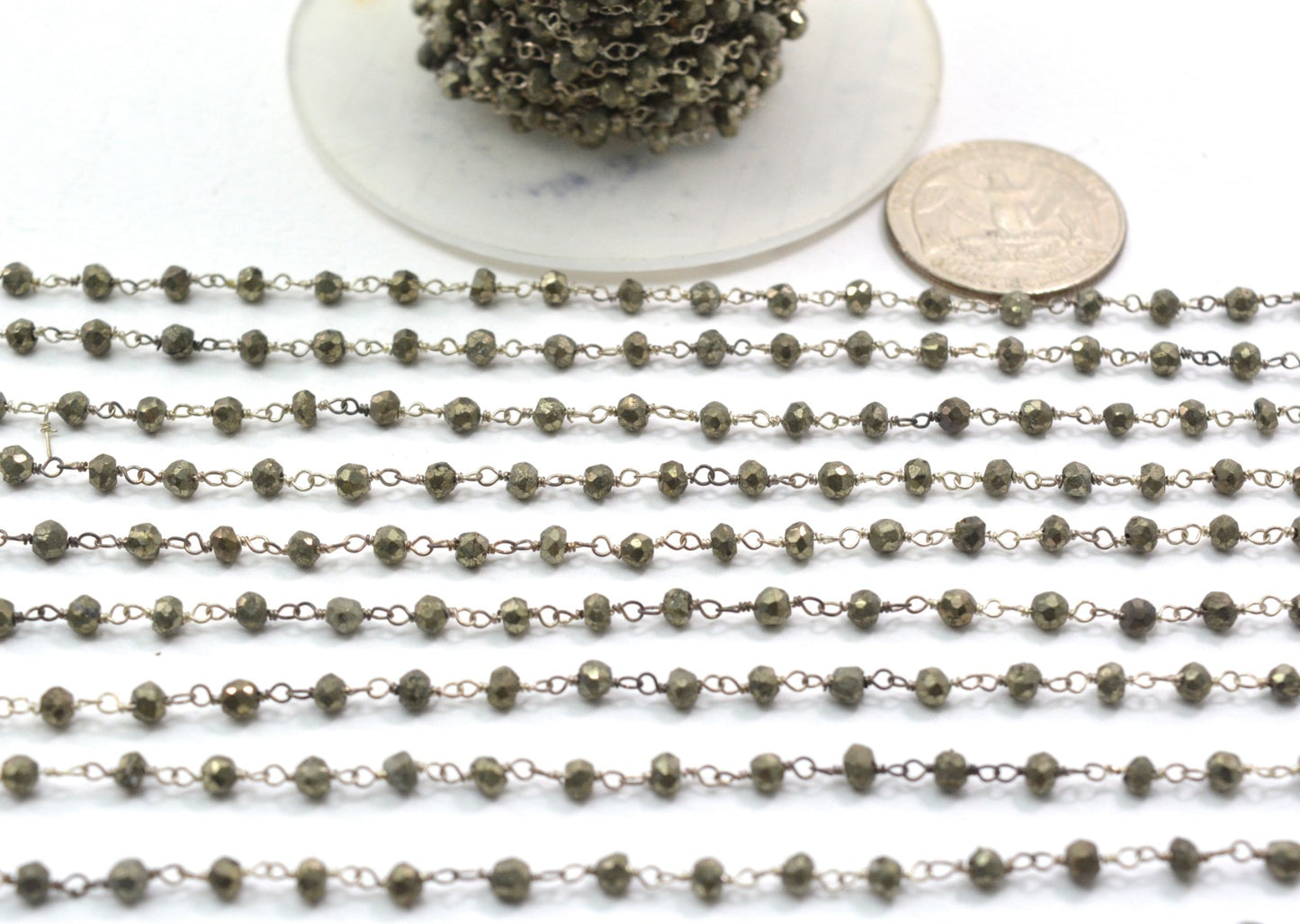 925 Gold Silver Rosary Chain with Stone - 2mm #2