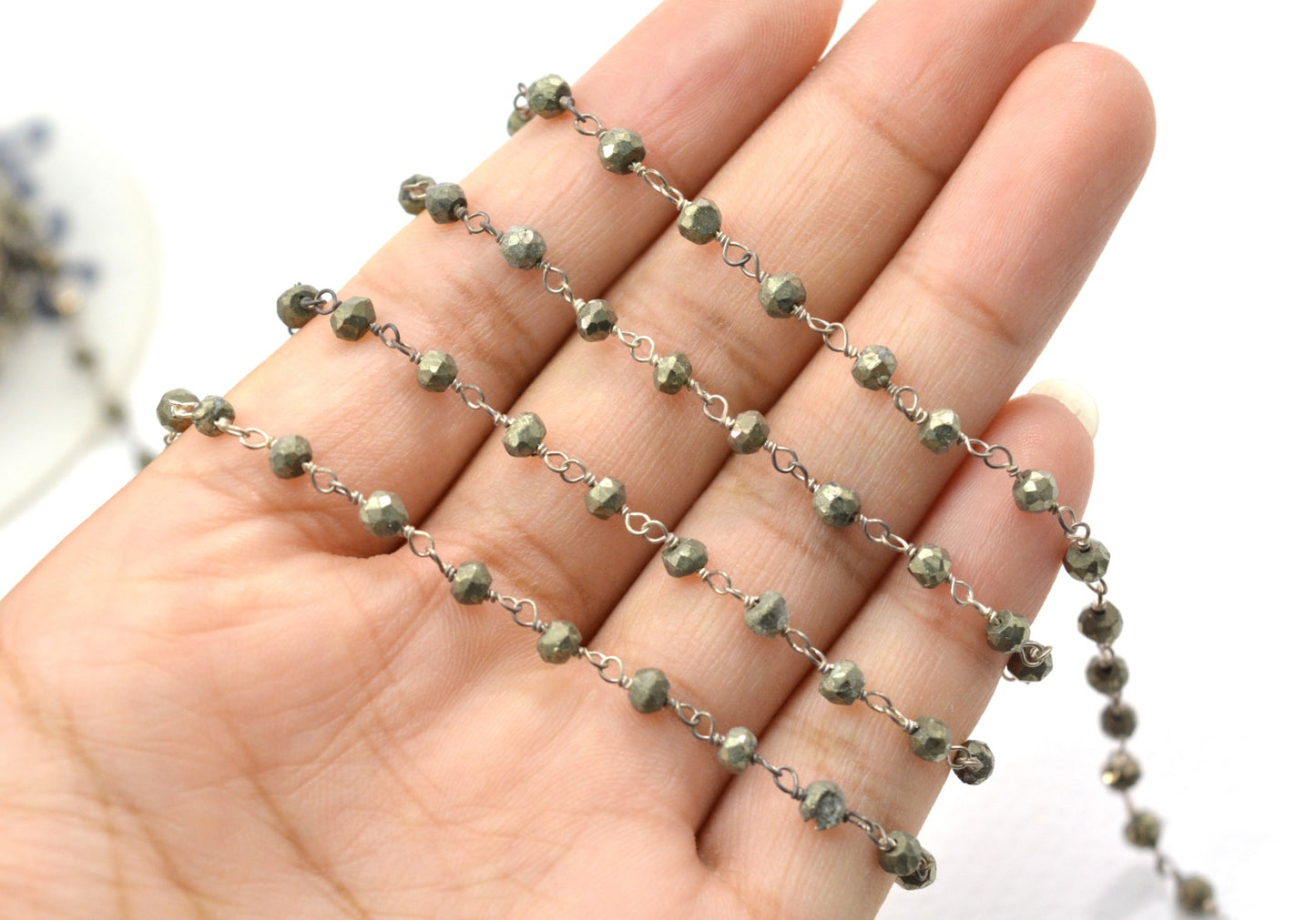 925 Gold Silver Rosary Chain with Stone - 2mm #2