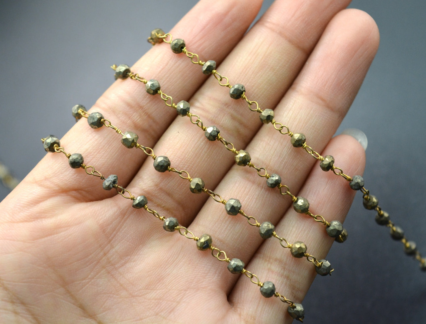 925 Gold Silver Rosary Chain with Stone - 2mm #2