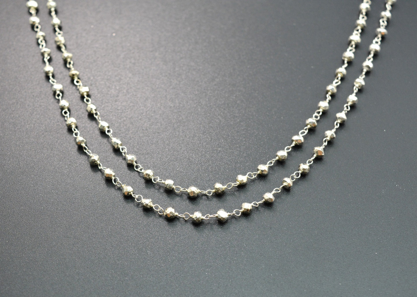 925 Silver Gold Rosary Chain with Pyrite - 2mm