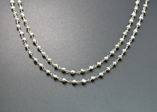925 Silver Gold Rosary Chain with Pyrite - 2mm - view 3