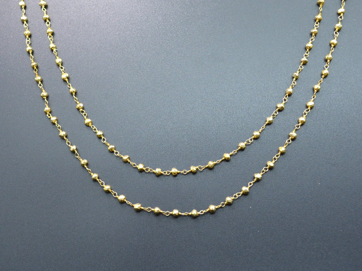 925 Silver Gold Rosary Chain with Pyrite - 2mm