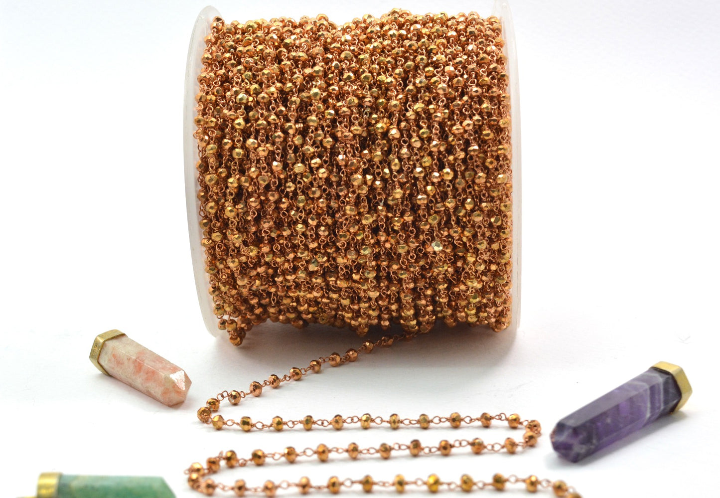 925 Silver Gold Rosary Chain with Pyrite - 2mm