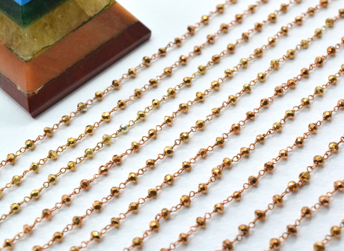 925 Silver Gold Rosary Chain with Pyrite - 2mm