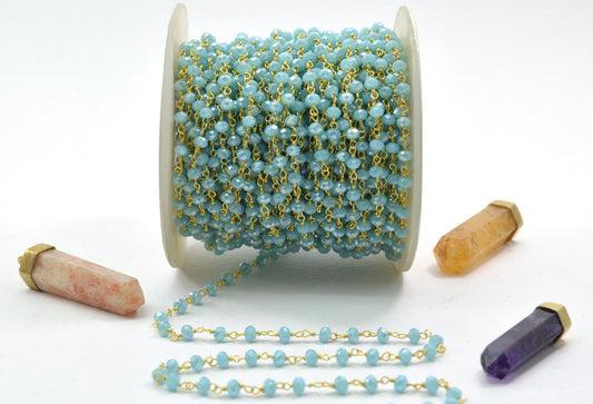 925 Silver Gold Rosary Chain with Chalcedony - 3mm