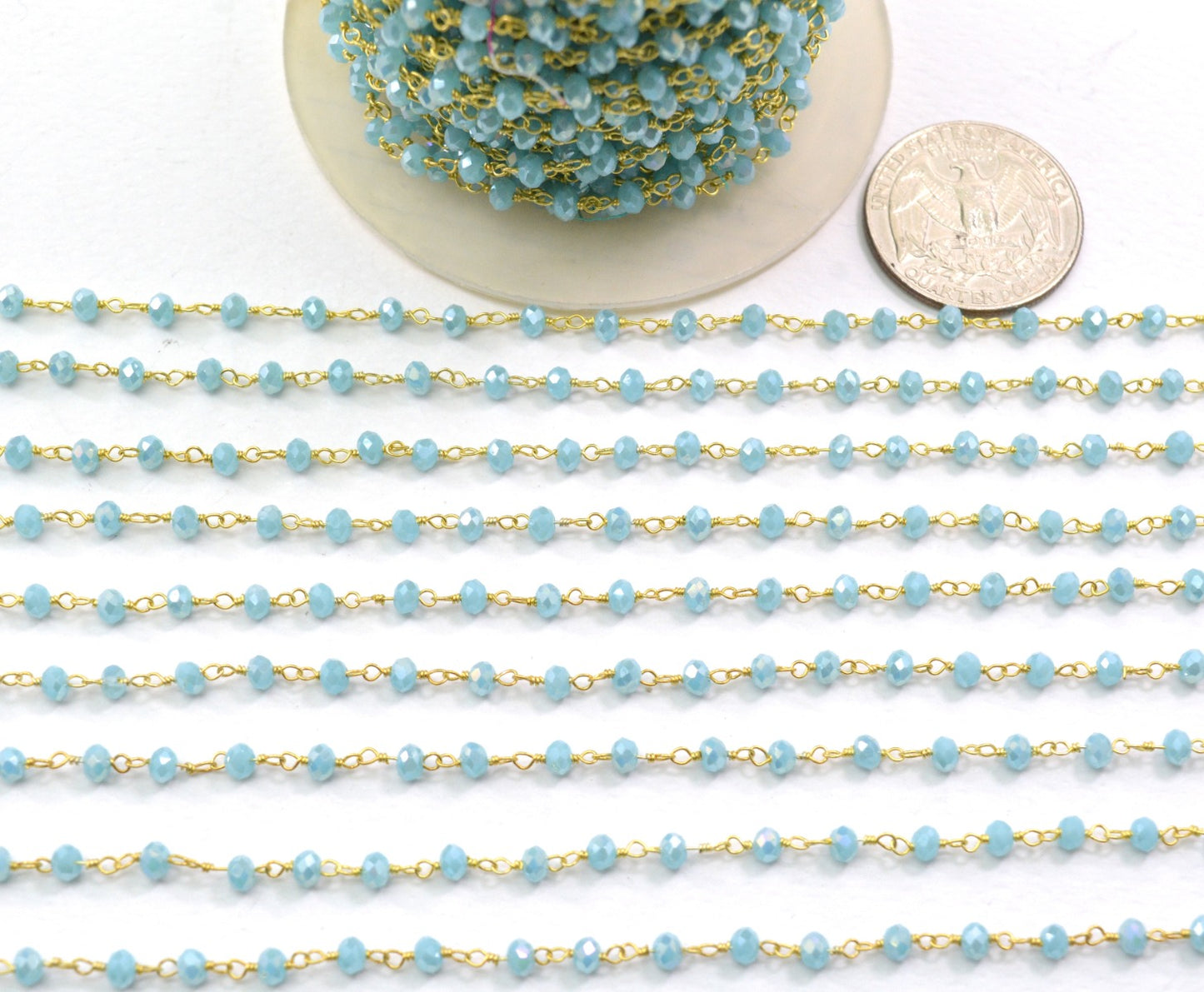 925 Silver Gold Rosary Chain with Chalcedony - 3mm