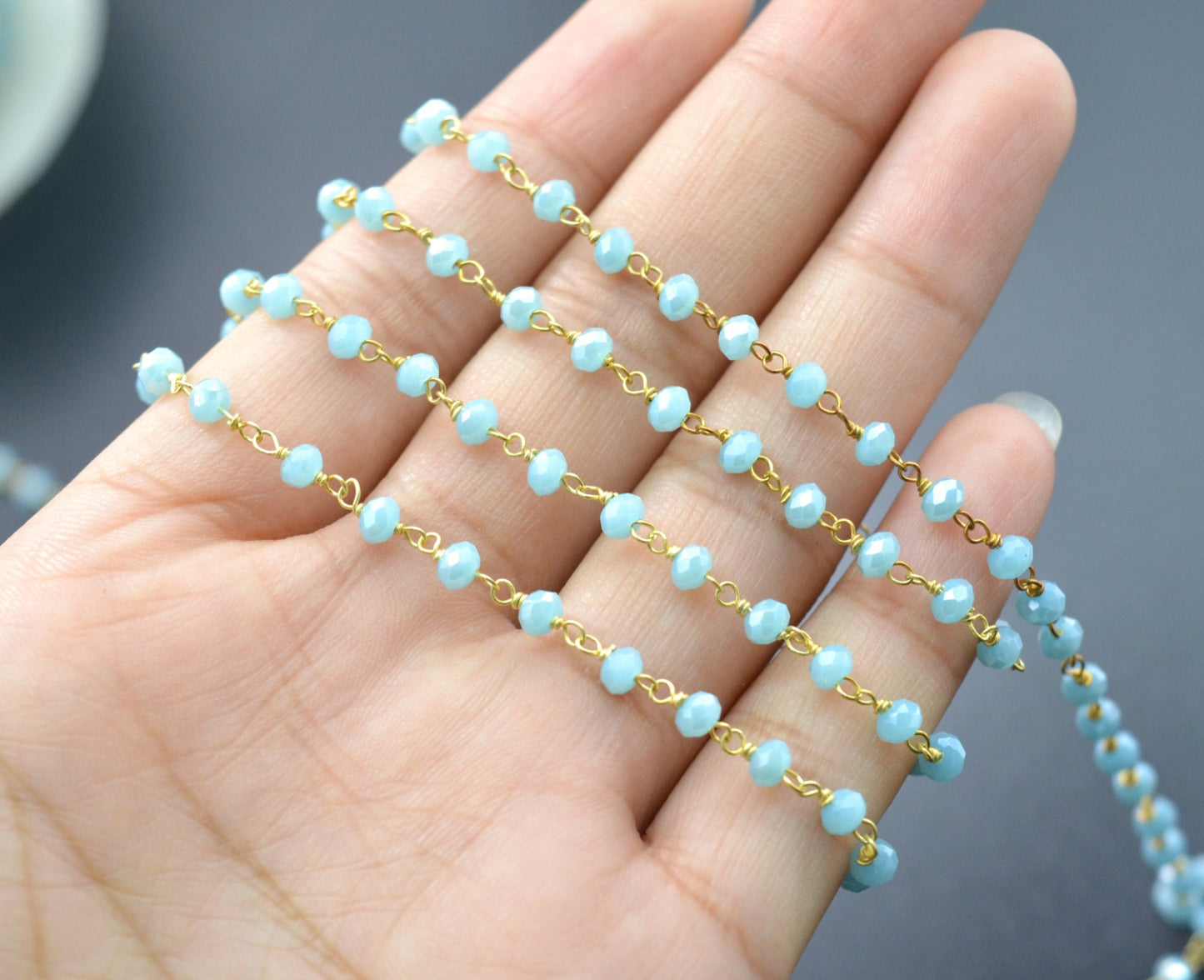 925 Silver Gold Rosary Chain with Chalcedony - 3mm