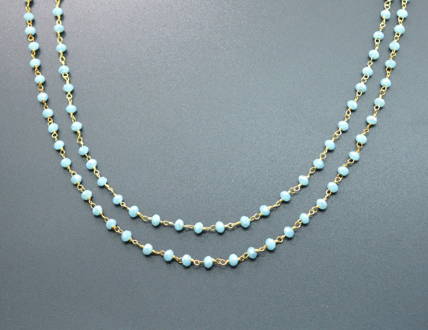 925 Silver Gold Rosary Chain with Chalcedony - 3mm