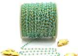 Amazonite Chalcedony Coated Rosary Chain, 925 Sterling Silver, 3mm Faceted