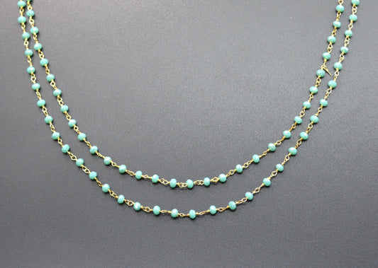 Amazonite Chalcedony Coated Rosary Chain, 925 Sterling Silver, 3mm Faceted - view 3