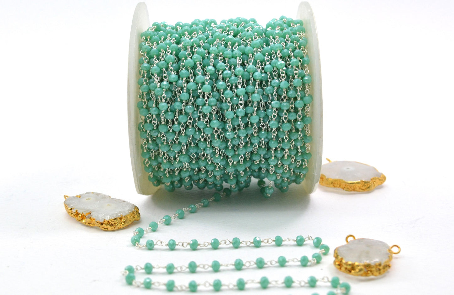 925 Silver Gold Rosary Chain with Stone - 3mm