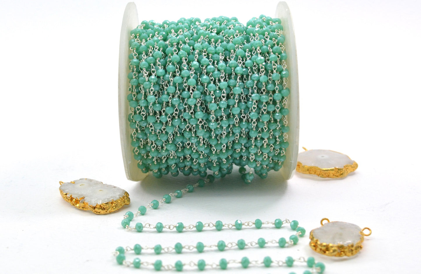 Chalcedony Rosary Chain - 925 Silver Gold, 3mm